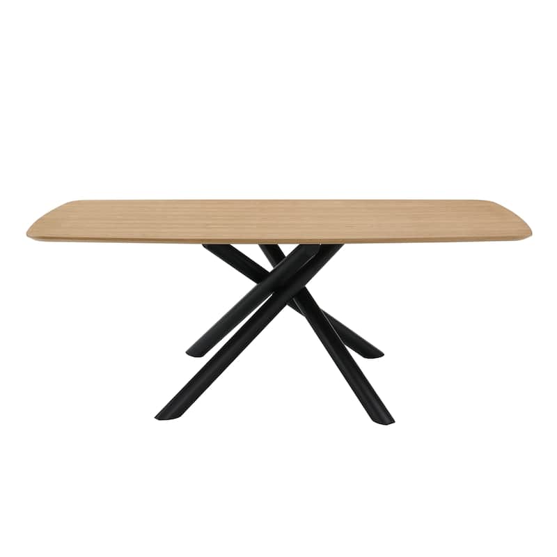 HomeRoots 79" Natural and Black Wood and Iron Cross Leg Base Dining Table - 79.00 in. x 30.00 in. x 39.00 in.