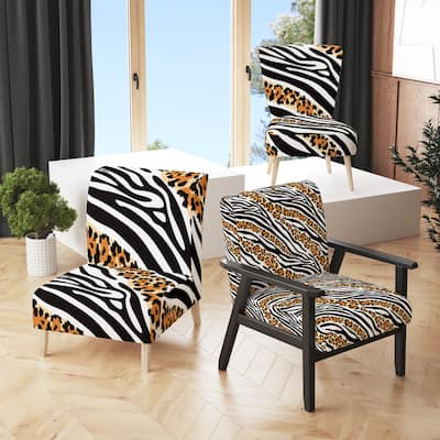 Designart "Zebra and Leopard Mix Pattern III" Upholstered Cabin & Lodge Accent Chair and Arm Chair