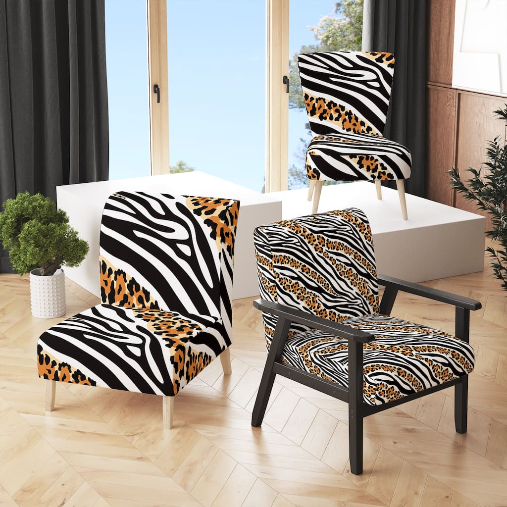 Designart "Zebra and Leopard Mix Pattern III" Upholstered Cabin & Lodge Accent Chair and Arm Chair