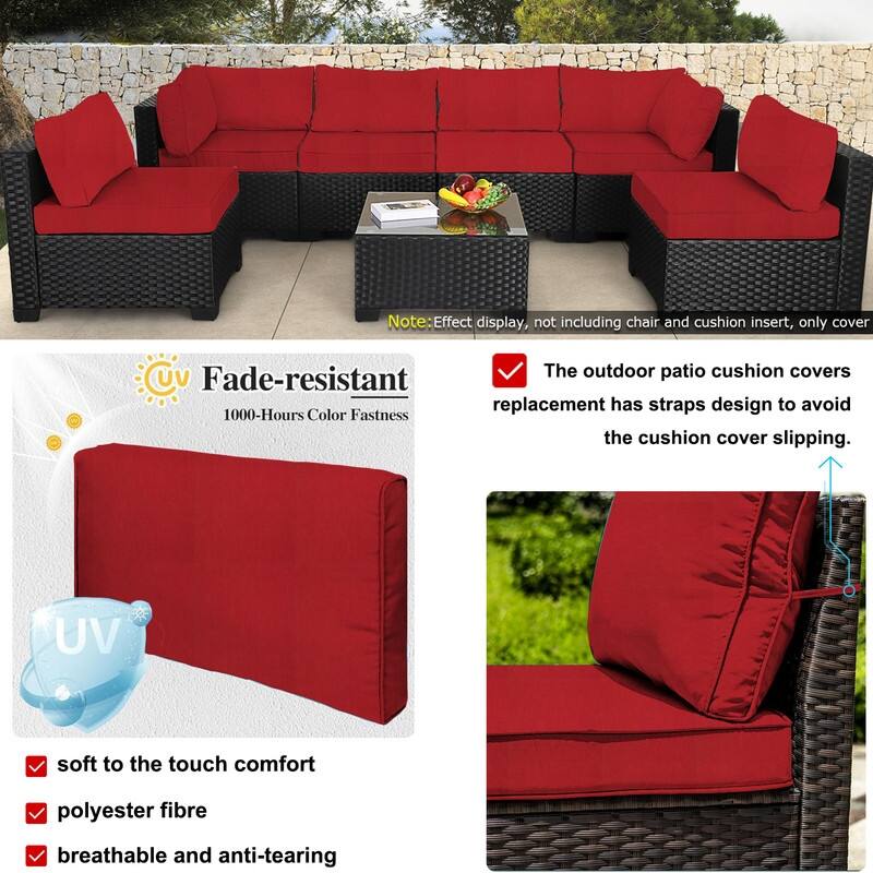 Outdoor Patio Cushion Covers Replacement, Waterproof Furniture Cushion Slipcovers, for Wicker Rattan Sectional Couch Chair