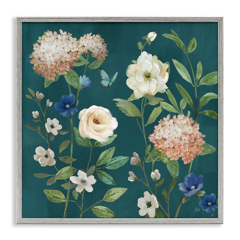 Stupell Bright Garden Blooms on Green Framed Giclee Art Design By Nan - 24 x 24 - Grey