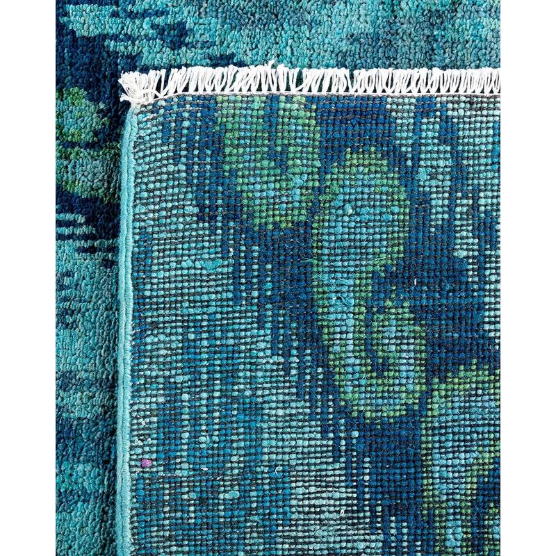 Modern One-of-a-Kind Hand-Knotted Runner Rug - Blue, 4' 1" x 16' 4" - 4' 1" x 16' 4"
