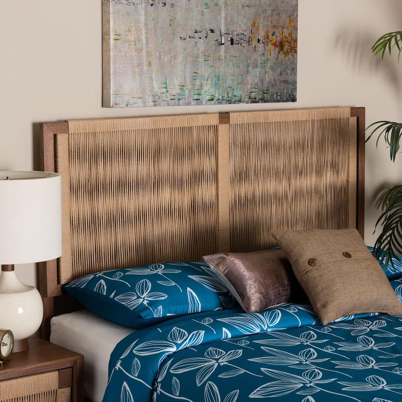 Holitz Natural Rope Woven Headboard - Mountable Bed Backboard with Bayur Wood Frame, Modern Boho Accent for Bedroom Decor - Brown - King