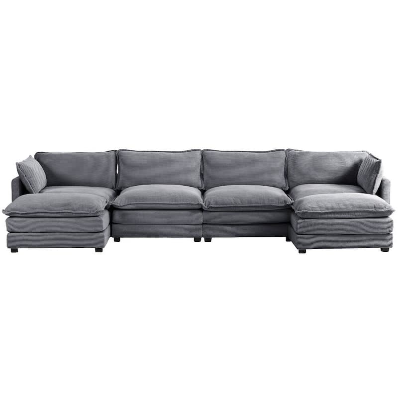 Oversized Modular Corduroy Sectional Sofa Set with Ottoman, 3-Seater / 4-Seater Deep Seat Lounge Couch for Living Room