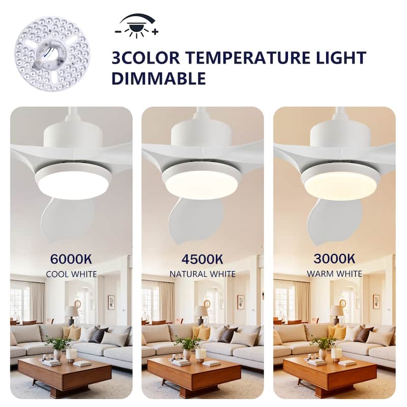 52-inch Modern LED Ceiling Fan with Light, 3 ABS Blades & Remote Control