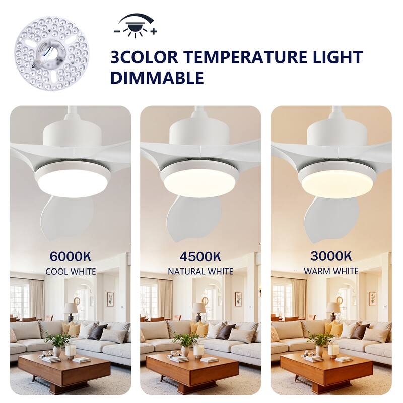 Sofucor 42/52 Inch Ceiling Fan With Light,3 ABS Blades Remote Control,Reversible DC Motor With Dimmable LED