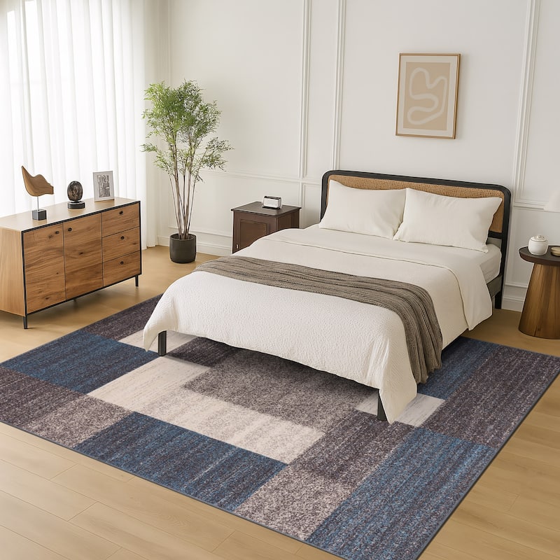 World Rug Gallery Modern Boxes Design Non-slip (Non-skid) Area Rug