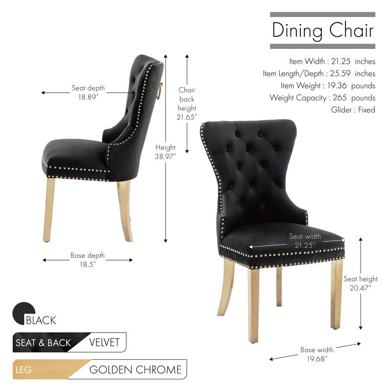 Porthos Home Caily Tufted Velvet Dining Chairs with Gold Chrome Legs, Set of 2