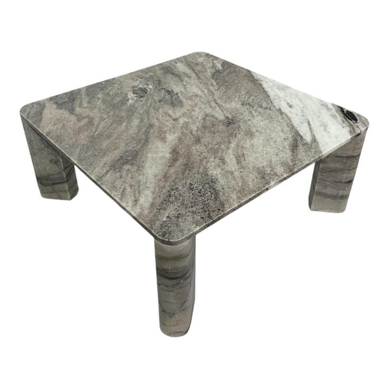 Marble Coffee Table Modern Square Rounded Corners - 17" Gray White - 40.0"