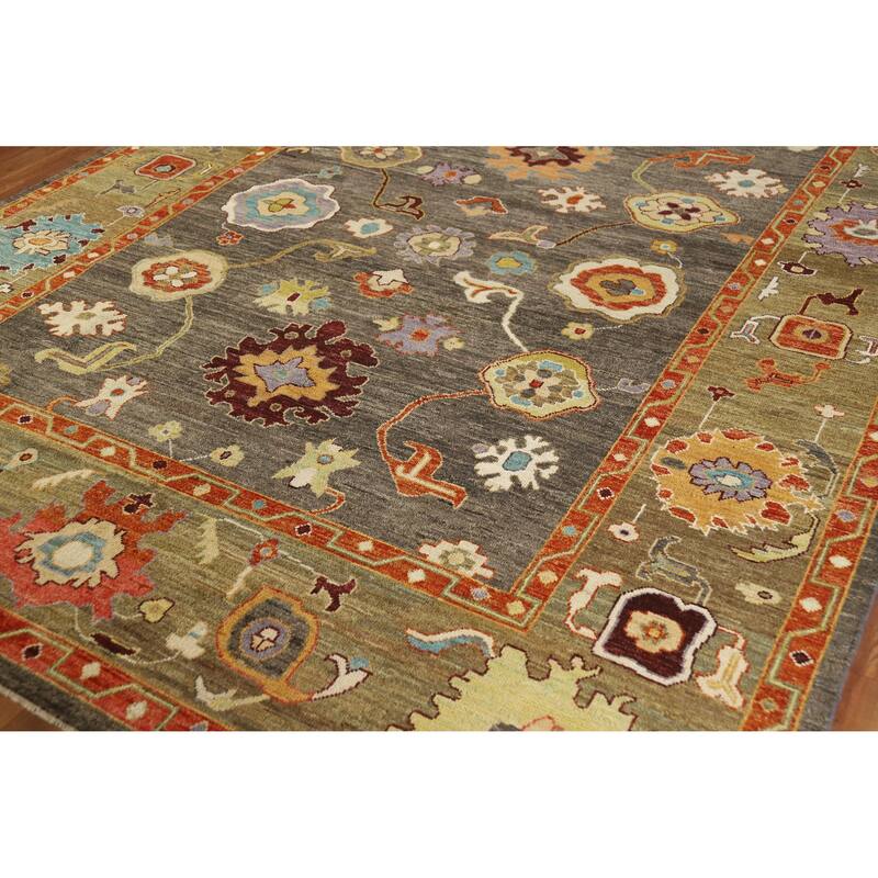 Hand Knotted Oriental 100% Wool Carpet Transitional All-Over Greys & Charcoal Oushak Area Rug - 10' 0'' X 8' 0''