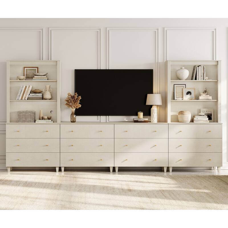 WAMPAT Modern Entertainment Center with Bookshelves for 75" TVs