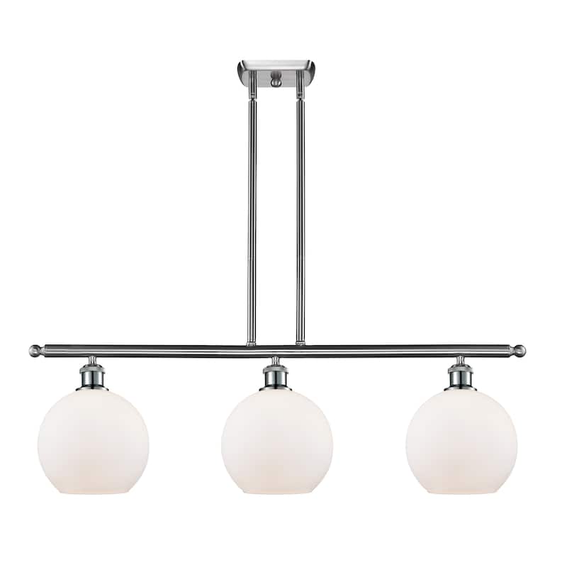 Innovations Lighting Athens 3 Light 36" Island Light - 8" Shade - Matte White/Brushed Satin Nickel