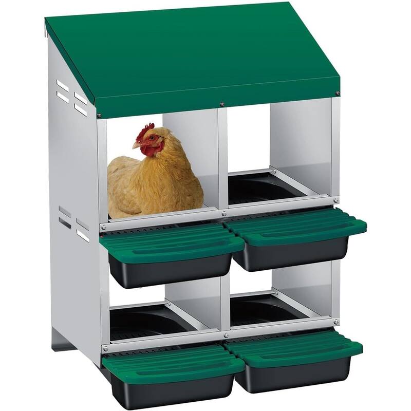 2 Tier 4 Holes Egg-Laying Boxes Nesting Boxes for Chickens Coops - Green