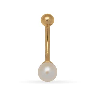 14k Gold 14-Gauge Freshwater Cultured White Round Pearl Body Jewelry Belly Ring (yellow or white)