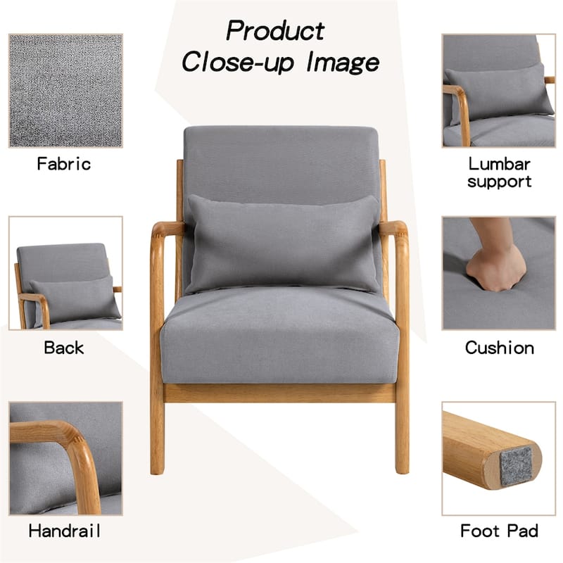 Leisure Chair with Solid Wood Armrest and Feet,Modern Accent Sofa
