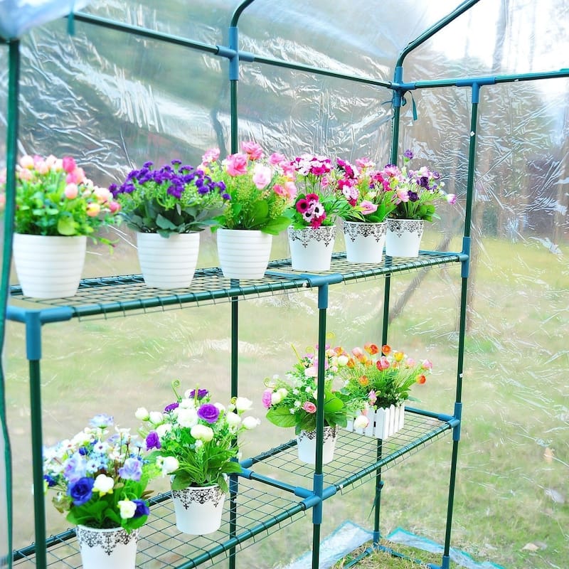 Outsunny PE Cover/ Steel Frame Outdoor Greenhouse Kit with 8 Shelves