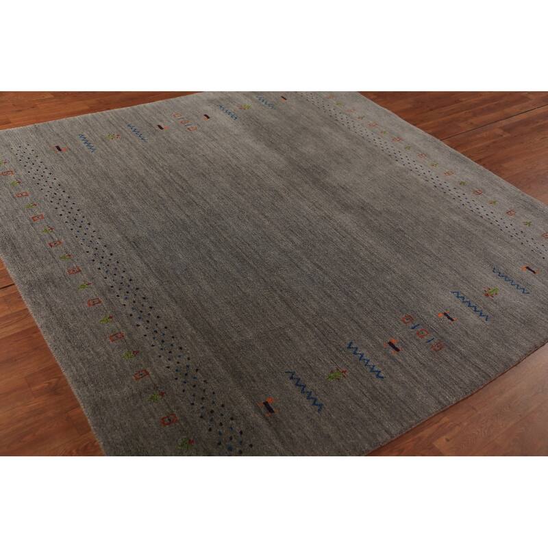 Tribal Gray Gabbeh Square Area Rug Handmade Wool Carpet - 6'6"x 6'7"
