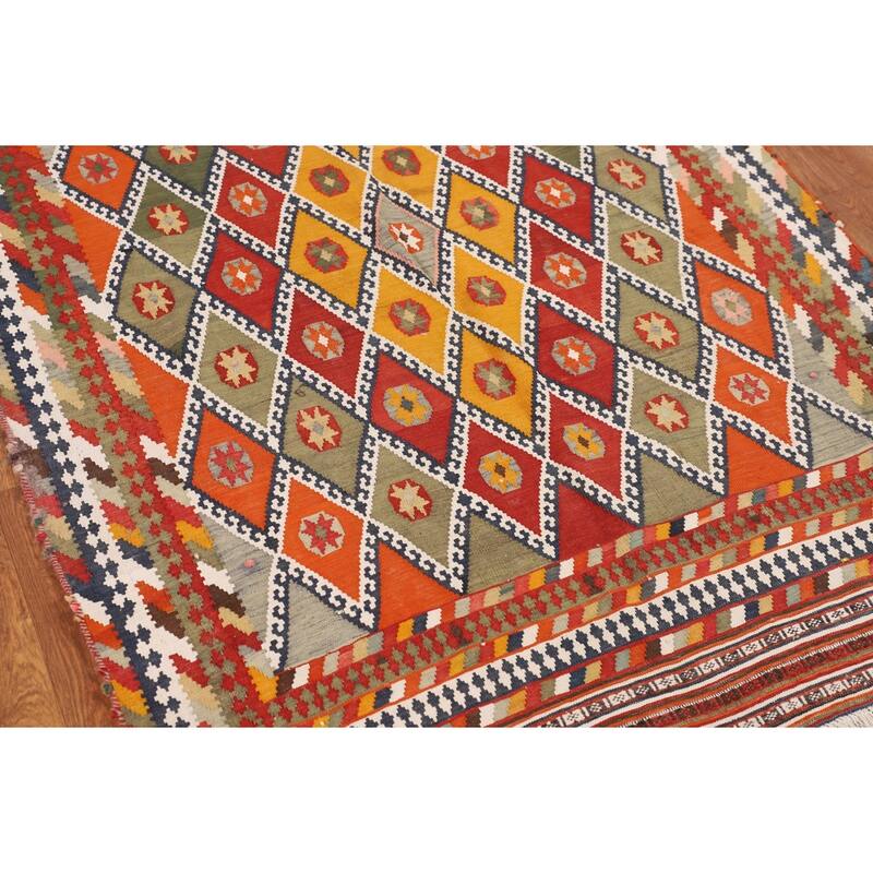Kilim Persian Vintage Runner Rug Flatweave Wool Carpet - 4'1"x 12'4"