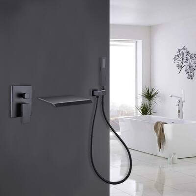 1-Spray Wall Mount Tub Faucet with Hand Shower and Waterfall Spout