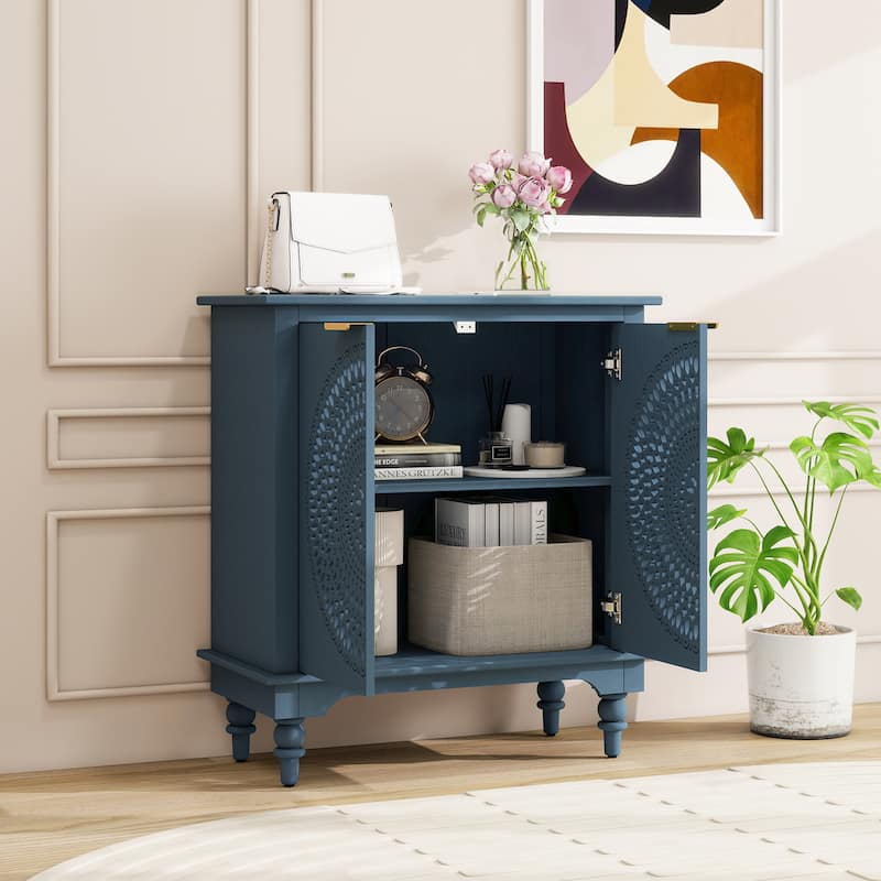 American style Hollow-Carved 2 Door Accent Cabinet Sideboard Buffet Storage Cabinet for Entryway Living Room Bedroom