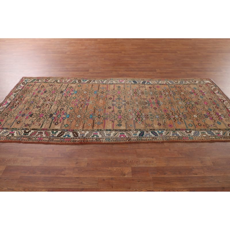 Geometric Hamedan Persian Vintage Runner Rug Handmade Wool Carpet - 3'7"x 8'9"