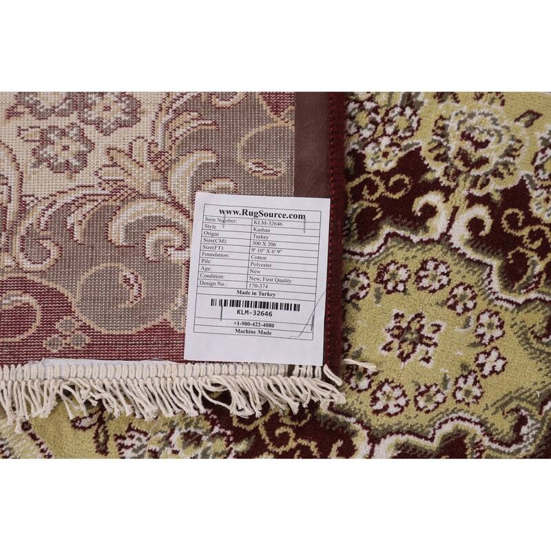 Victorian Style Kashan Turkish Area Rug Machine Made Floral Red Carpet - 6'9" x 9'10"