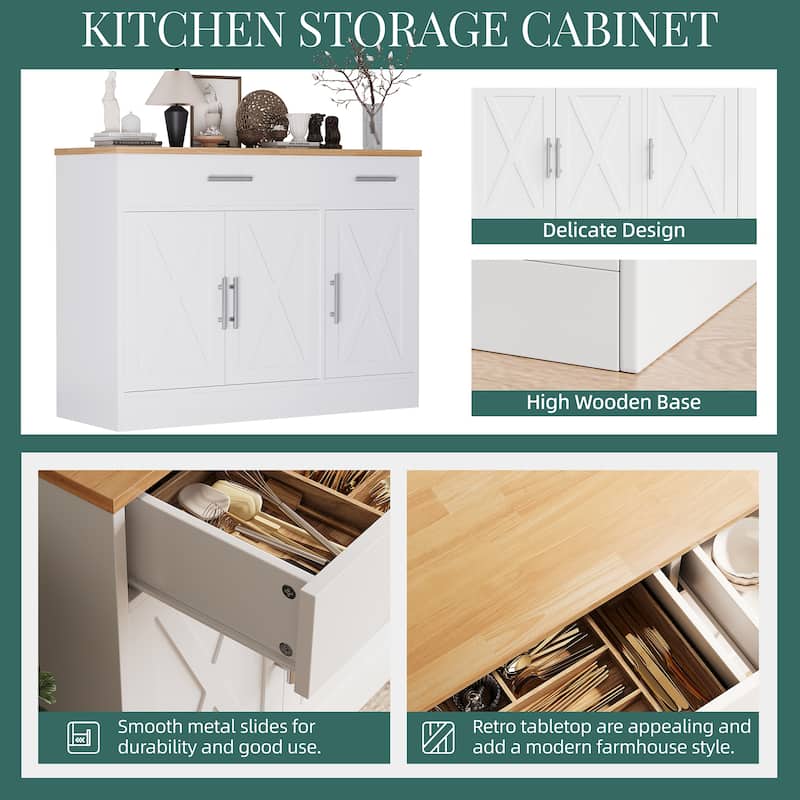3-Door Buffet Sideboard Accent Cabinet - Multifunctional Organizer