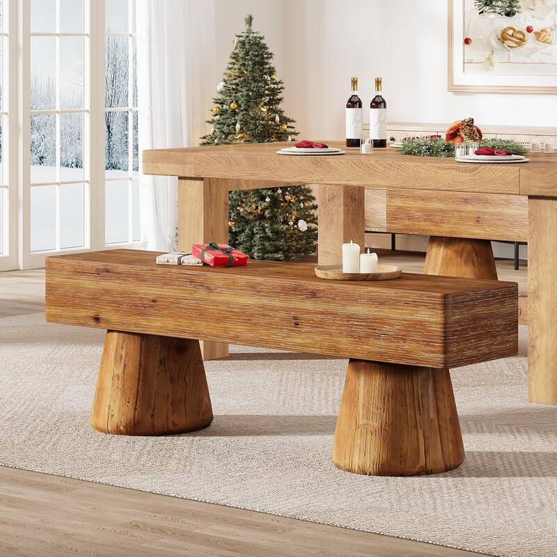 47" Solid Wood Dining Bench, Farmhouse Kitchen Table Bench Seat - Brown