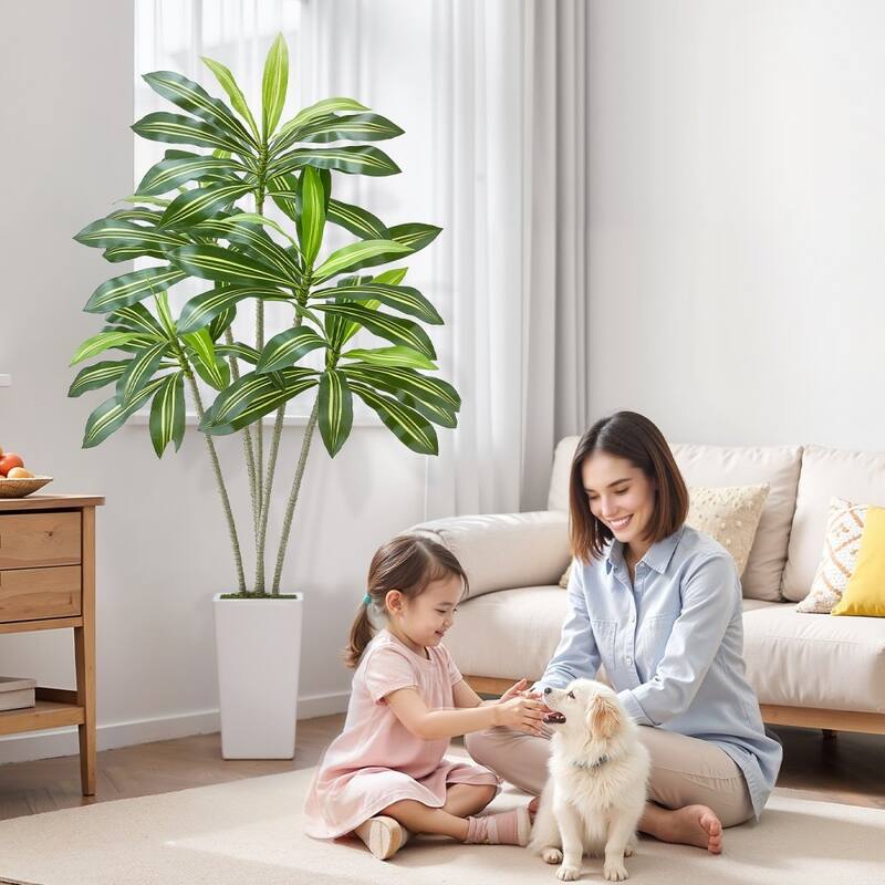 Realistic Artificial Dracaena Tree with Moss Planter and Lifelike PE Leaves for Indoor Home Decor