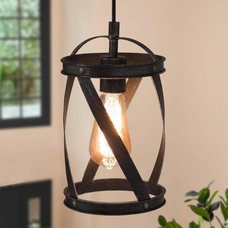 Deun Modern Industrial 1-Light Cylinder Pendant Light for Kitchen Island - D 6" x H 11"