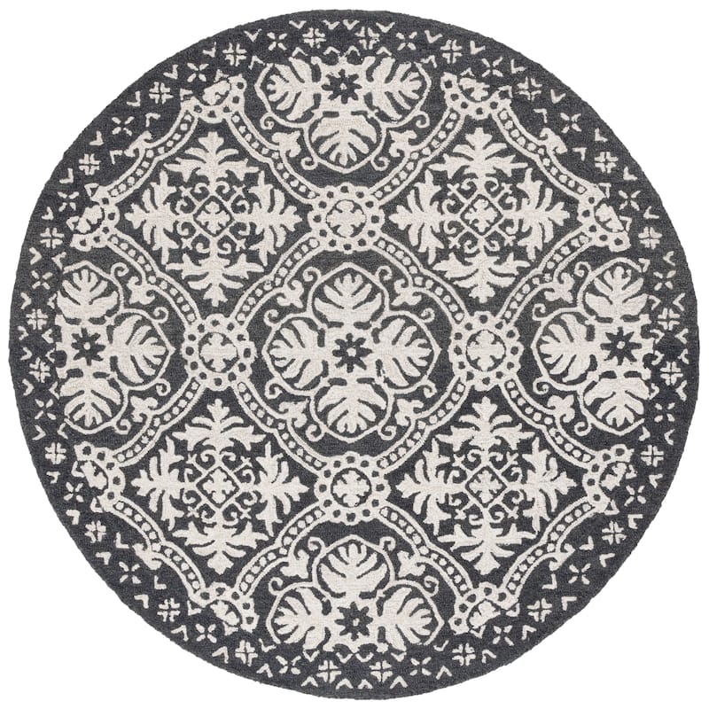 Lauren Ralph Lauren Handmade Nina Geometric Wool Rug - 6' Round - Charcoal/Ivory
