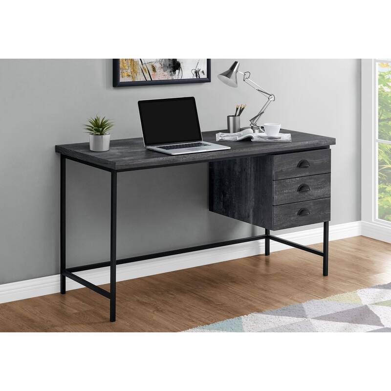 Computer Desk, Home Office, Laptop, Storage Drawers, 55"l, Work, Black Laminate, Black Metal, Contemporary