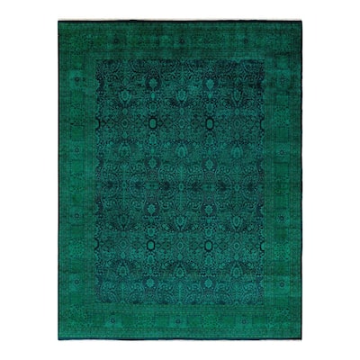 Overton Hand Knotted Wool Vintage Inspired Modern Contemporary Overdyed Green Area Rug - 8' 1" x 10' 7"
