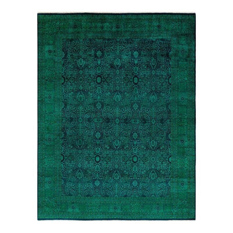 Overton Hand Knotted Wool Vintage Inspired Modern Contemporary Overdyed Green Area Rug - 8' 1" x 10' 7"