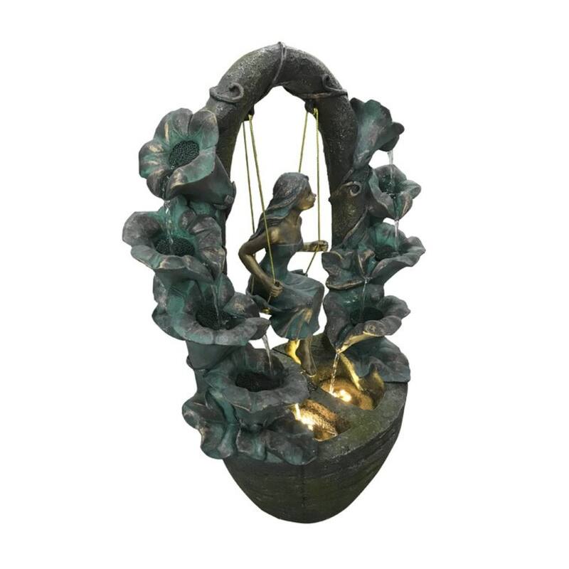 24" LED Lighted Girl on a Swing Tabletop Outdoor Fountain