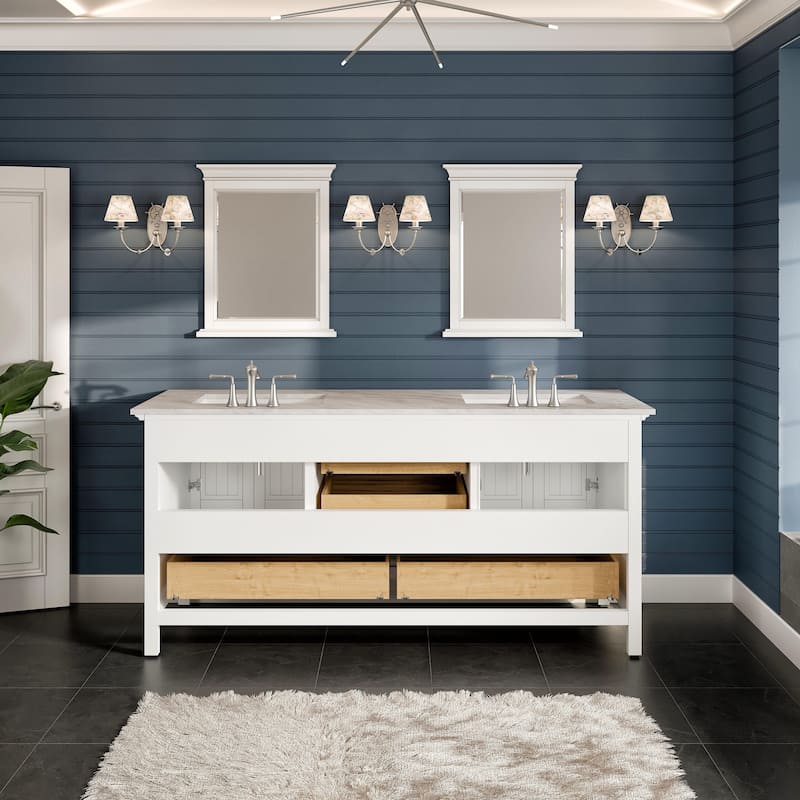 Eviva Britney 72"W DS Bath Vanity with Carrara Quartz Vanity Top
