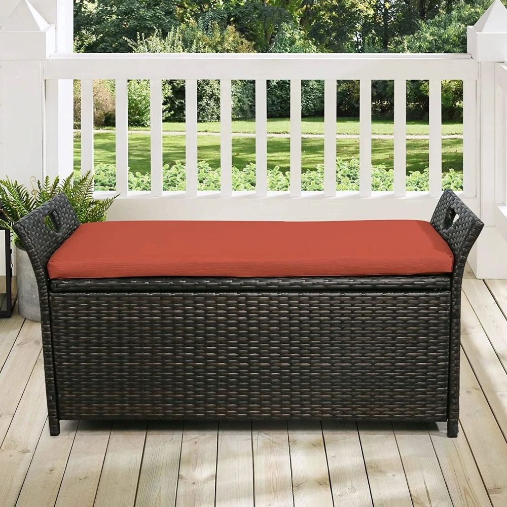 Coral coast pruitt resin wicker outdoor bench with outlet cushion