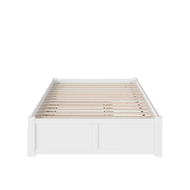 Full Platform Bed with Trundle - Twin Size, Walnut Finish - Modern & Simple Design