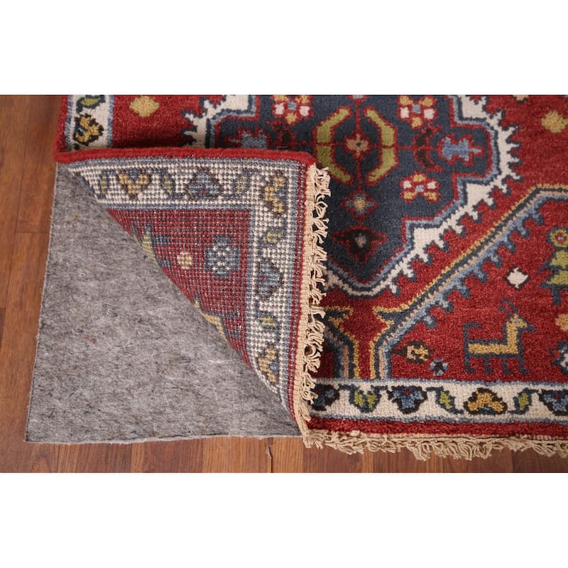 Red Geometric Kazak Oriental Runner Rug Hand-Knotted Wool Carpet - 2'7"x 8'1"