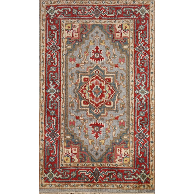 Hand Knotted Oriental 100% Wool Carpet Traditional Medallion Greys & Charcoal Heriz (serapi) Area Rug - 4' 10'' X 3' 0''