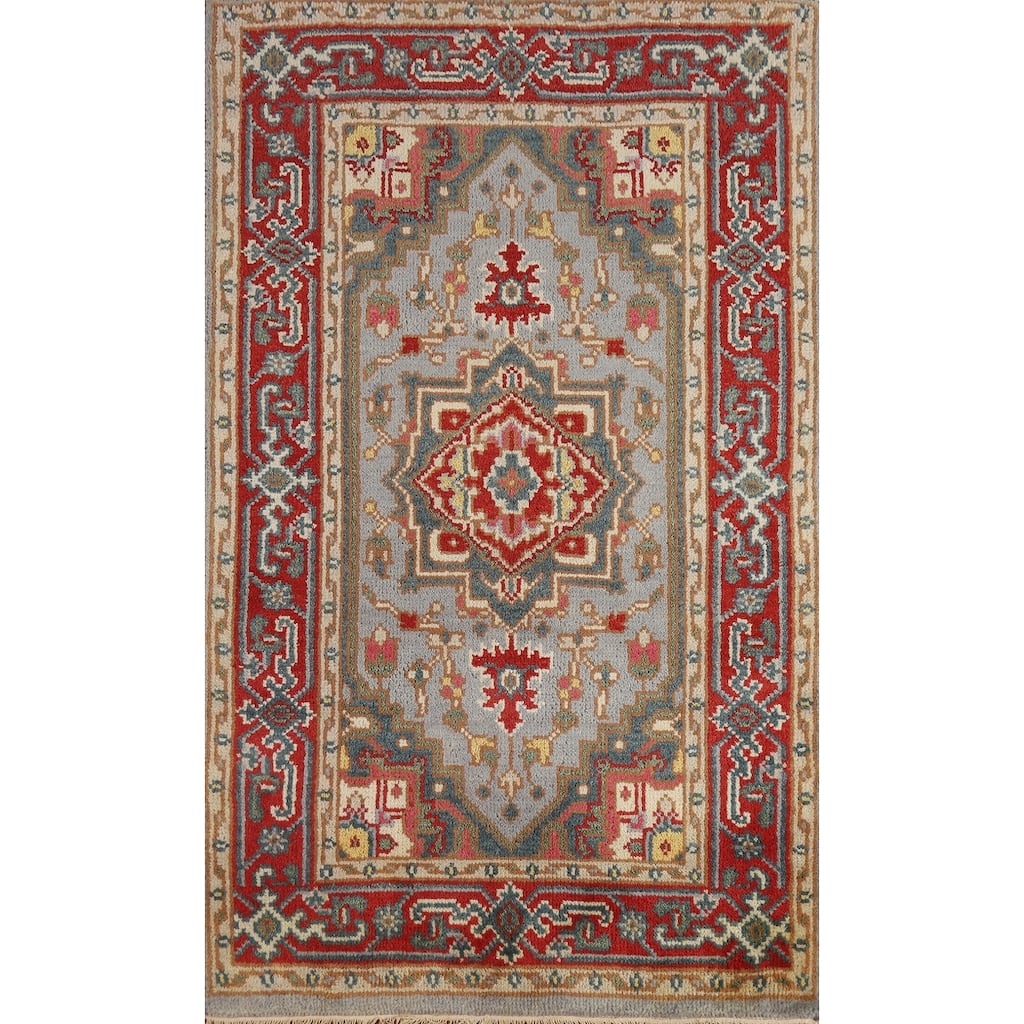 Hand Knotted Oriental 100% Wool Carpet Traditional Medallion Greys & Charcoal Heriz (serapi) Area Rug - 4' 10'' X 3' 0''