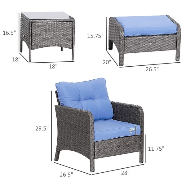 dimension image slide 1 of 2, Outsunny 5-piece Wicker Patio Chairs, Ottomans, and Coffee Table Set