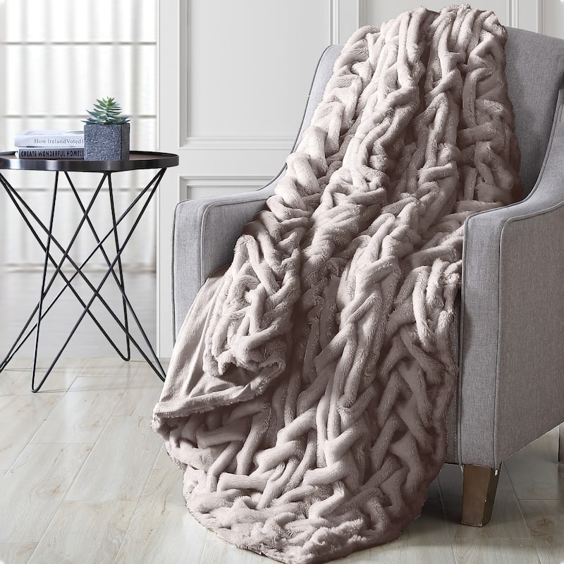 Modern Threads Faux Fur Braided Reverse To Flannel Throw - 50" x 60" - Tan
