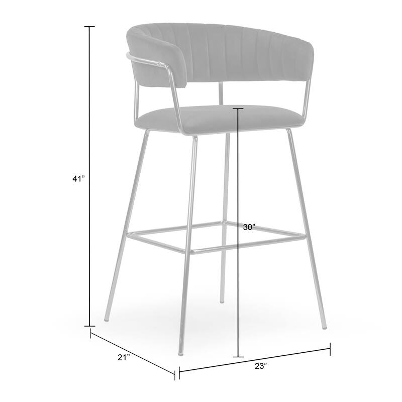 Set of 2 Anya Blue Velvet Barstool with Golden Metal Legs