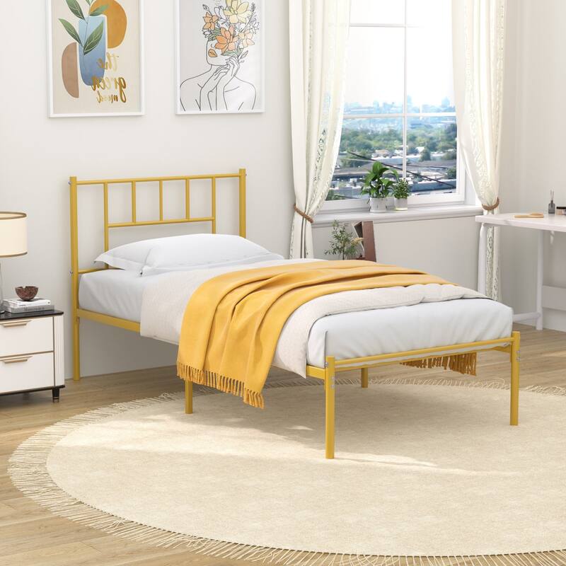 14 Inch Twin Size Metal Bed Frame Set of 2, Iron-Art Platform Bed No Box Spring Needed/Mattress Foundation for Storage