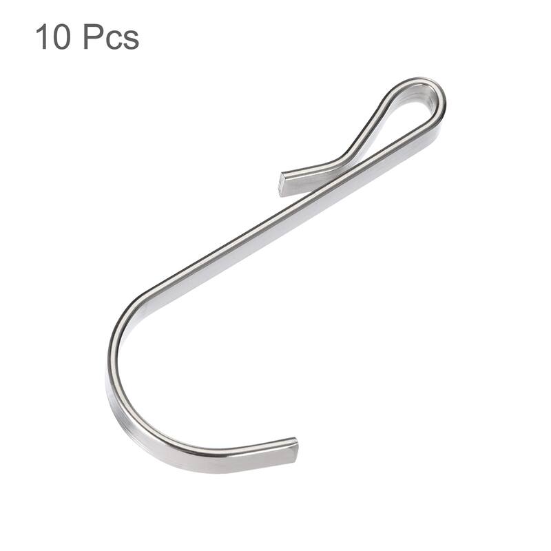 10pcs Stainless Steel J Shaped Hooks, Clip-on Hook Wire Rack Hook - Silver