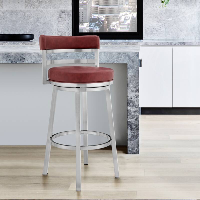 Madrid Modern Swivel Bar Stool, Upholstered Counter Height Chair with Metal Frame