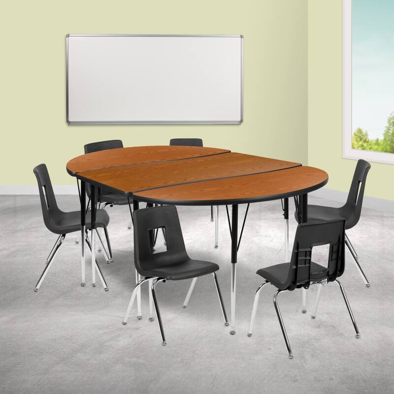 76" Oval Wave Flexible Laminate Activity Table Set with 16" Student Stack Chairs - Oak