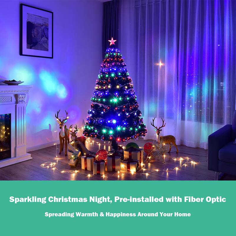 Costway 5' Pre-Lit Fiber Optic Artificial Christmas Tree w/Multicolor - 5 FT