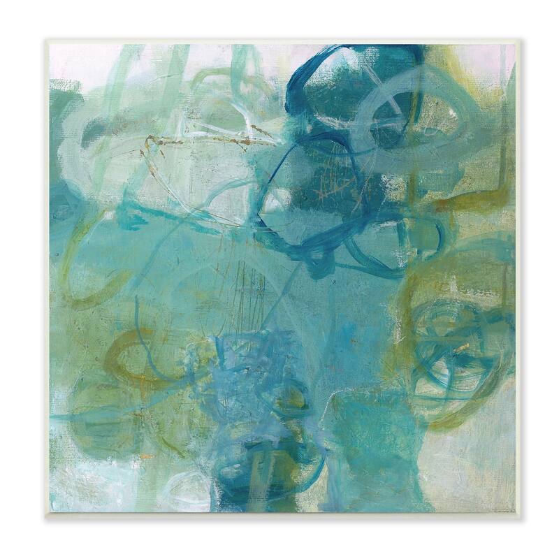 Stupell Busy Blue Green Abstract Painting Overlapping Scribbled Lines Wood Wall Art, 12 x 12
